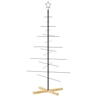 vidaXL Metal Christmas Tree with Wooden Base Black 59.1