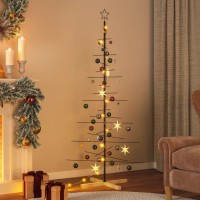 vidaXL Metal Christmas Tree with Wooden Base Black 70.9