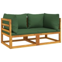 Vidaxl Sectional Corner Sofas 2 Pcs With Green Cushions Solid Wood Acacia