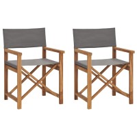 vidaXL Folding Director's Chairs 2 pcs Gray Solid Wood Teak