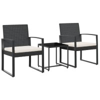 Vidaxl 3 Piece Patio Dining Set With Cushions Black Pp Rattan