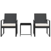 Vidaxl 3 Piece Patio Dining Set With Cushions Black Pp Rattan