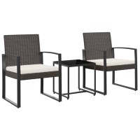 Vidaxl 3 Piece Patio Dining Set With Cushions Brown Pp Rattan