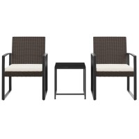 Vidaxl 3 Piece Patio Dining Set With Cushions Brown Pp Rattan