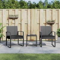 Vidaxl 3 Piece Patio Dining Set With Cushions Dark Gray Pp Rattan