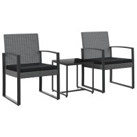 Vidaxl 3 Piece Patio Dining Set With Cushions Dark Gray Pp Rattan