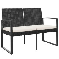 Vidaxl 2-Seater Patio Bench With Cushions Black Pp Rattan