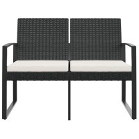 Vidaxl 2-Seater Patio Bench With Cushions Black Pp Rattan