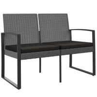 Vidaxl 2-Seater Patio Bench With Cushions Dark Gray Pp Rattan