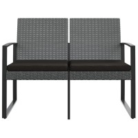 Vidaxl 2-Seater Patio Bench With Cushions Dark Gray Pp Rattan