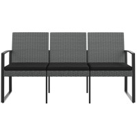 Vidaxl 3-Seater Patio Bench With Cushions Dark Gray Pp Rattan
