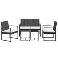 Vidaxl 5 Piece Patio Dining Set With Cushions Black Pp Rattan