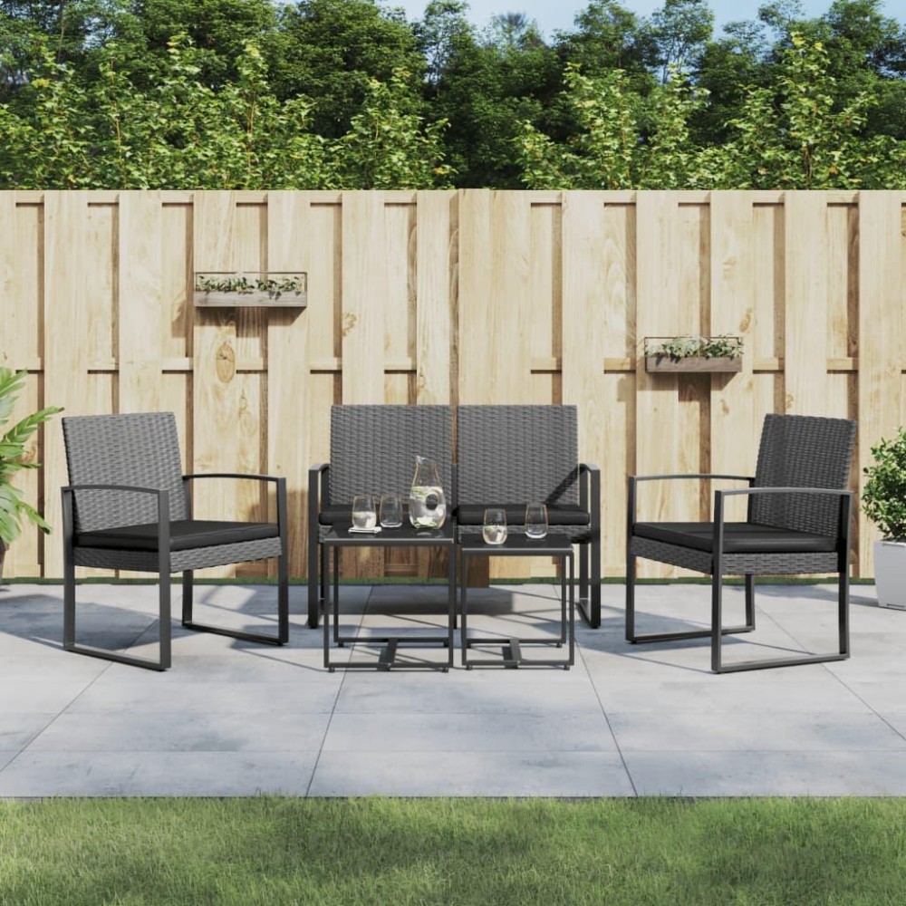 Vidaxl 5 Piece Patio Dining Set With Cushions Dark Gray Pp Rattan