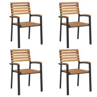 Vidaxl Stackable Patio Chairs 4 Pcs Solid Wood Acacia And Metal