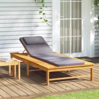 vidaXL Sun Lounger with Dark Gray Cushion and Pillow Solid Wood Acacia