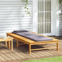 vidaXL Sun Lounger with Dark Gray Cushion and Pillow Solid Wood Acacia