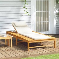 Vidaxl Sun Lounger With Cream White Cushion And Pillow Solid Wood Acacia