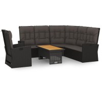 Vidaxl 3 Piece Patio Lounge Set With Cushions Black Poly Rattan