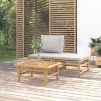 Vidaxl 3 Piece Patio Lounge Set With Light Gray Cushions Bamboo