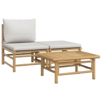 Vidaxl 3 Piece Patio Lounge Set With Light Gray Cushions Bamboo