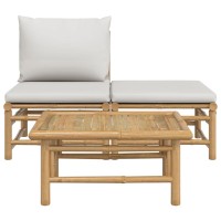 Vidaxl 3 Piece Patio Lounge Set With Light Gray Cushions Bamboo