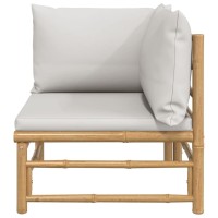 Vidaxl Patio Corner Sofa With Light Gray Cushions Bamboo