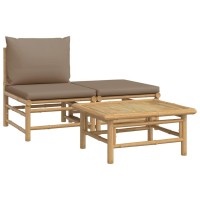 Vidaxl 3 Piece Patio Lounge Set With Taupe Cushions Bamboo