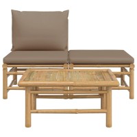 Vidaxl 3 Piece Patio Lounge Set With Taupe Cushions Bamboo