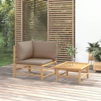 Vidaxl 2 Piece Patio Lounge Set With Taupe Cushions Bamboo