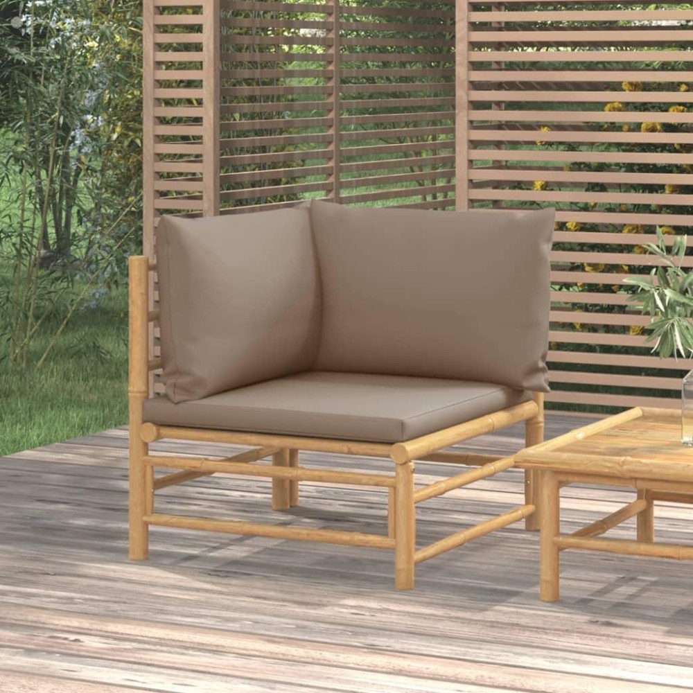 Vidaxl Patio Corner Sofa With Taupe Cushions Bamboo