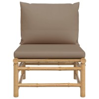 Vidaxl Patio Middle Sofa With Taupe Cushions Bamboo