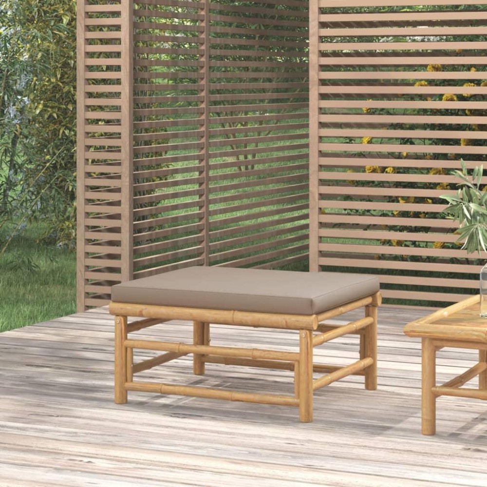 Vidaxl Patio Footstool With Taupe Cushion Bamboo