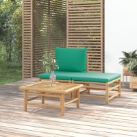 Vidaxl 3 Piece Patio Lounge Set With Green Cushions Bamboo