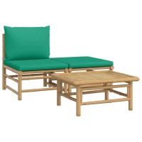 Vidaxl 3 Piece Patio Lounge Set With Green Cushions Bamboo