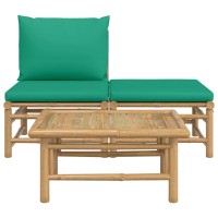 Vidaxl 3 Piece Patio Lounge Set With Green Cushions Bamboo