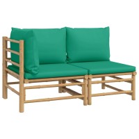 Vidaxl 2 Piece Patio Lounge Set With Green Cushions Bamboo