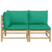 Vidaxl 2 Piece Patio Lounge Set With Green Cushions Bamboo