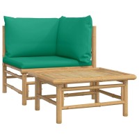 Vidaxl 2 Piece Patio Lounge Set With Green Cushions Bamboo