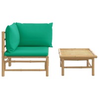 Vidaxl 2 Piece Patio Lounge Set With Green Cushions Bamboo