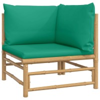 Vidaxl Patio Corner Sofa With Green Cushions Bamboo