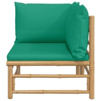 Vidaxl Patio Corner Sofa With Green Cushions Bamboo