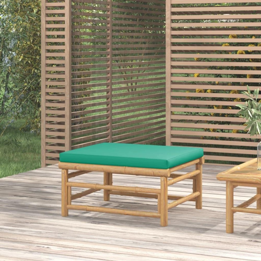 Vidaxl Patio Footstool With Green Cushion Bamboo