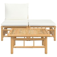 Vidaxl 3 Piece Patio Lounge Set With Cream White Cushions Bamboo