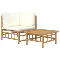 Vidaxl 2 Piece Patio Lounge Set With Cream White Cushions Bamboo