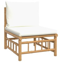 Vidaxl Patio Middle Sofa With Cream White Cushions Bamboo