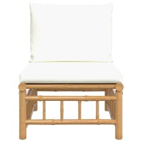 Vidaxl Patio Middle Sofa With Cream White Cushions Bamboo