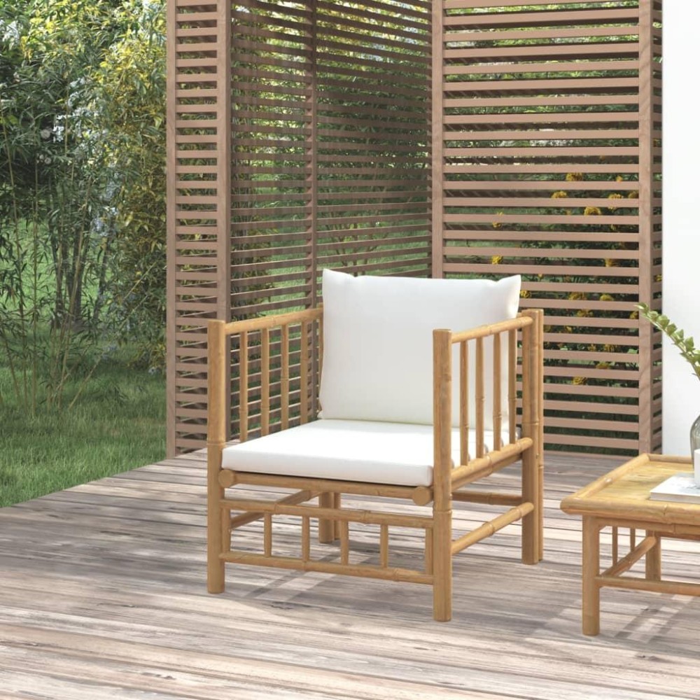 Vidaxl Patio Sofa With Cream White Cushions Bamboo