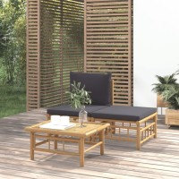 Vidaxl 3 Piece Patio Lounge Set With Dark Gray Cushions Bamboo