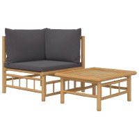 Vidaxl 2 Piece Patio Lounge Set With Dark Gray Cushions Bamboo