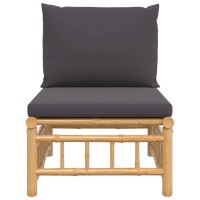 Vidaxl Patio Middle Sofa With Dark Gray Cushions Bamboo
